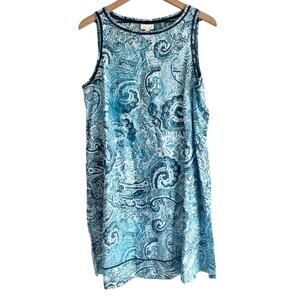 J. JILL LOVE LINEN BLUE PAISLEY PRINTED POCKET LINEN DRESS SMALL BRAND NEW